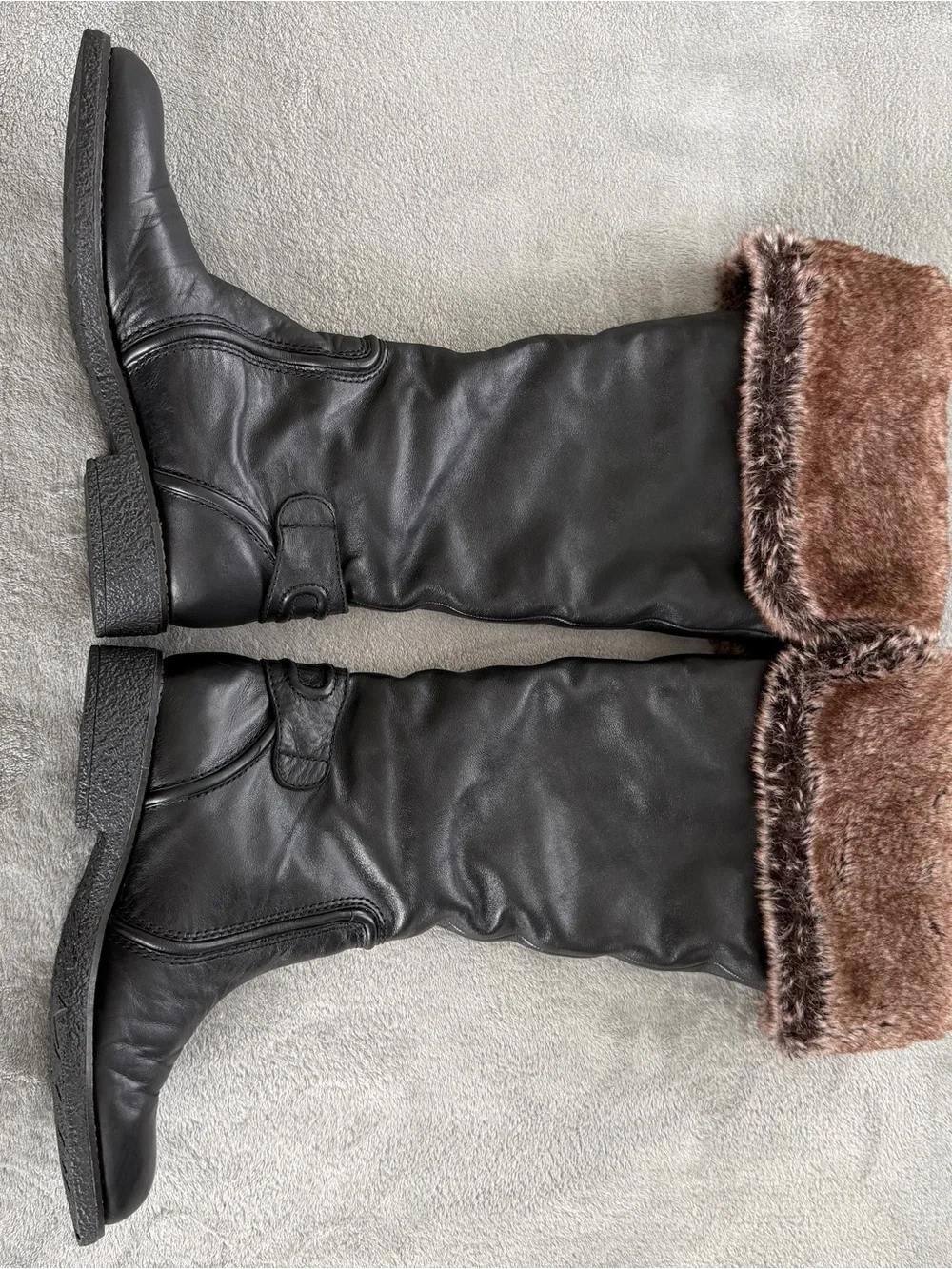 Sam Edelman Black Over-The-Knee Boots with Brown Faux-Fur Cuff